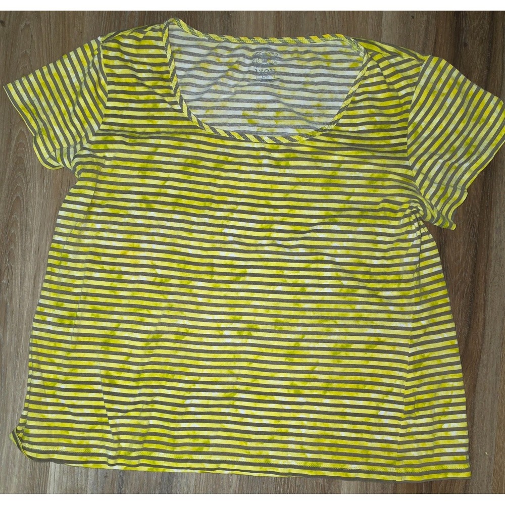 GUC Izod Women's Yellow & Gray Striped Short-Sleeve T-Shirt 100% Cotton SZ L